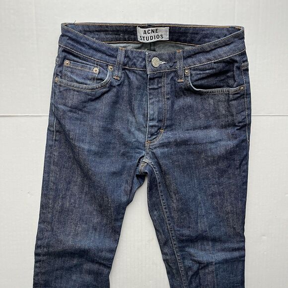 Acne Studios Flex S Raw Denim Slim Fit Mid Rise Jeans Size W27 / L32 Dark Indigo - Picture 4 of 12